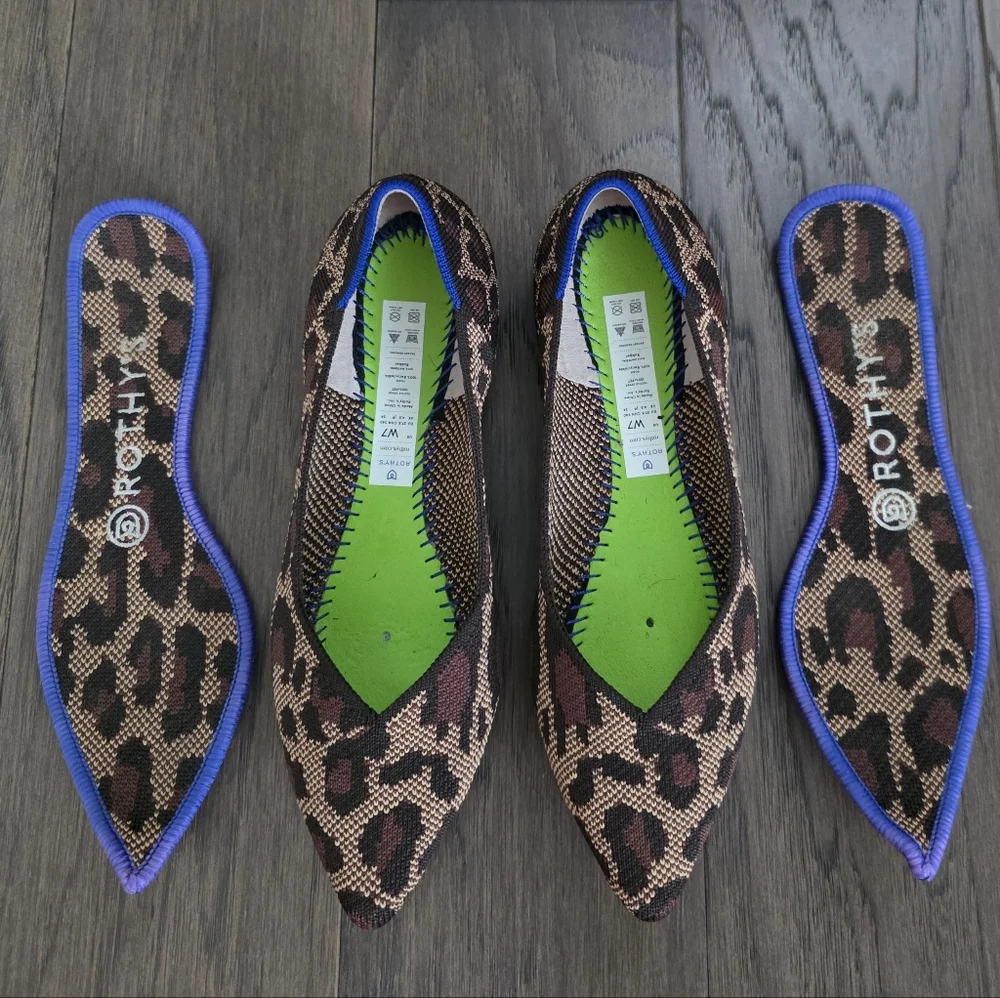 Rothy’s The Point Flats In Retired Wildcat Leopard Print Shoes Size 7